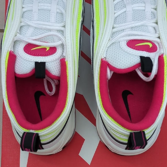 New! Nike Air Max 97, Men\'s White, Neon Green, & Fuchsia Running Sneakers main image 8